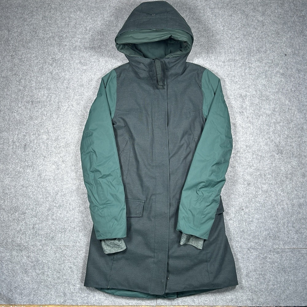 Lululemon Blizzard Parka Jacket Womens 6 Green Goose Down Hooded Full Zip Button